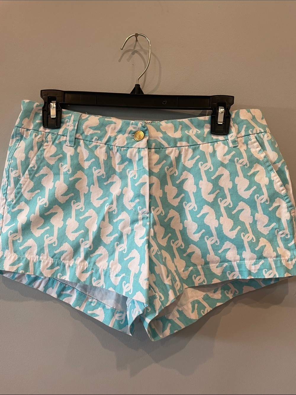 Women's Seaside Seahorse Print Shorts - Aqua/White